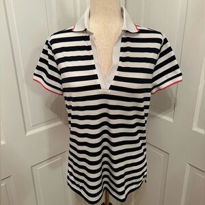 RLX RALPH LAUREN Golf Polo Shirt Navy White Stripe Coral Trim M Resort Nautical